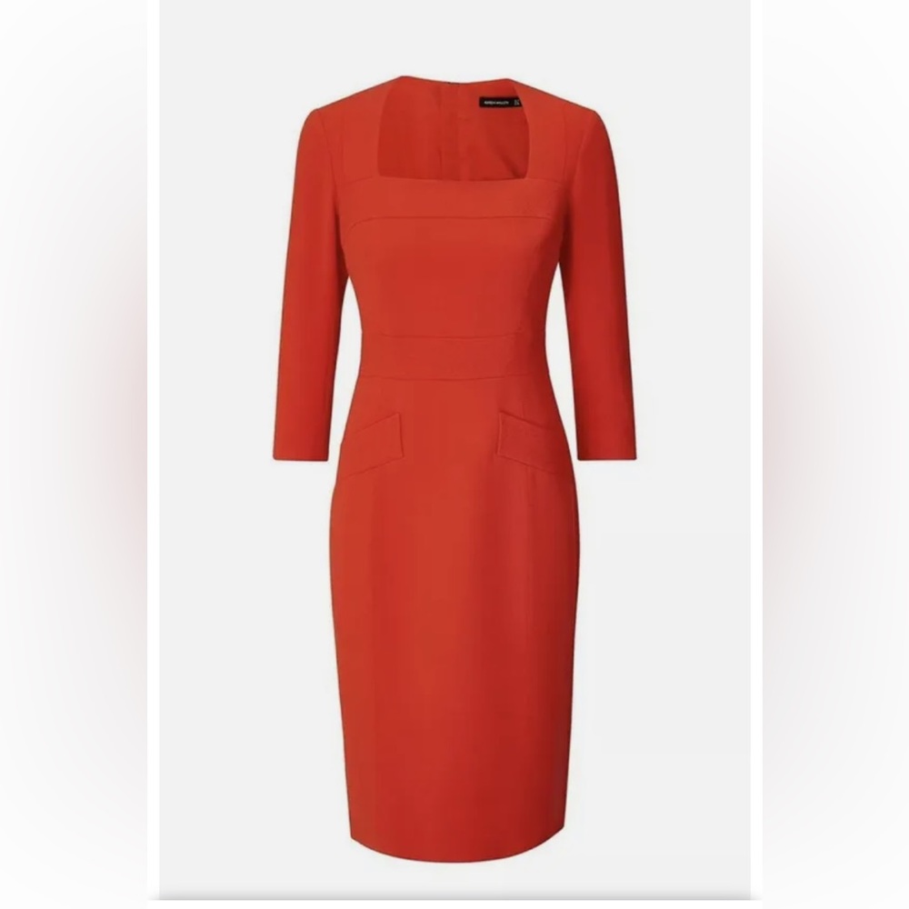 Elegant Square-Neck Midi Dress in Red